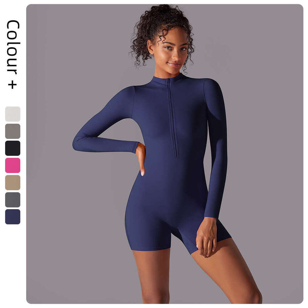 High Quality Sports Yoga Clothing Zipper Nude Long Sleeved Yoga Jumpsuit Suitable For Women's Fitness Training Dance Tight Elastic Jumpsuit Free 