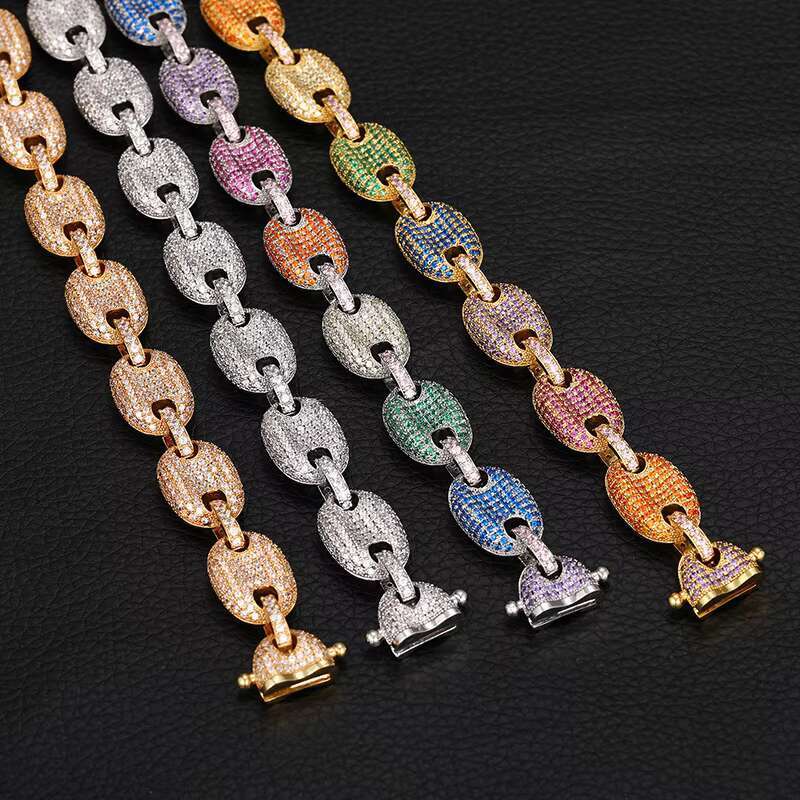 VVS Moissanite Diamond Cuban Link Chain Iced Out Coffee Bean Pig Nose Choker Necklace Hip Hop S925 Sterling Silver Link Chain