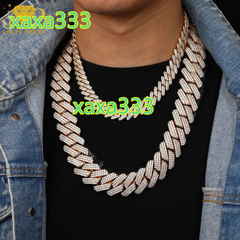 Hip Hop Men Jewelry 925 Sterling Silver 3 Rows Chunky Necklace Iced Out Heavy 20mm Moissanite Cuban Link Chain Necklace