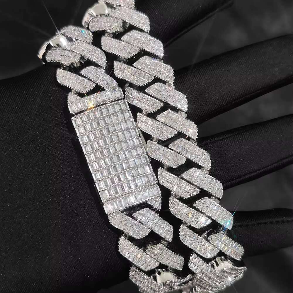 20mm Customize Moissanite Baguette Cuban Link Chain 925 Sterling Silver Ice Out Hip Hop Jewelry Cuban Link Chains for Men Women