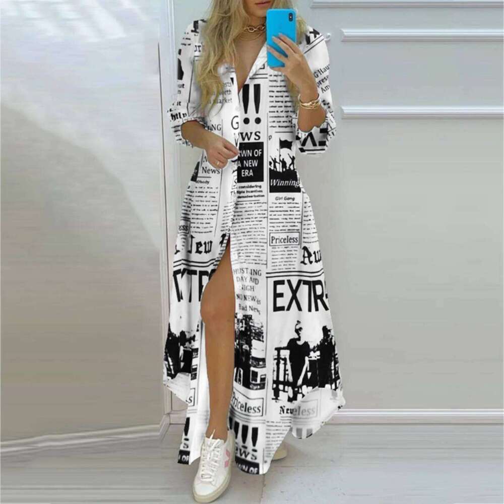Women's Wear Summer Women Boho Single Breasted Button Shirt Turn-Down Collar Irregular Long Dress Female Sexy Printed Maxi Dresses Robe