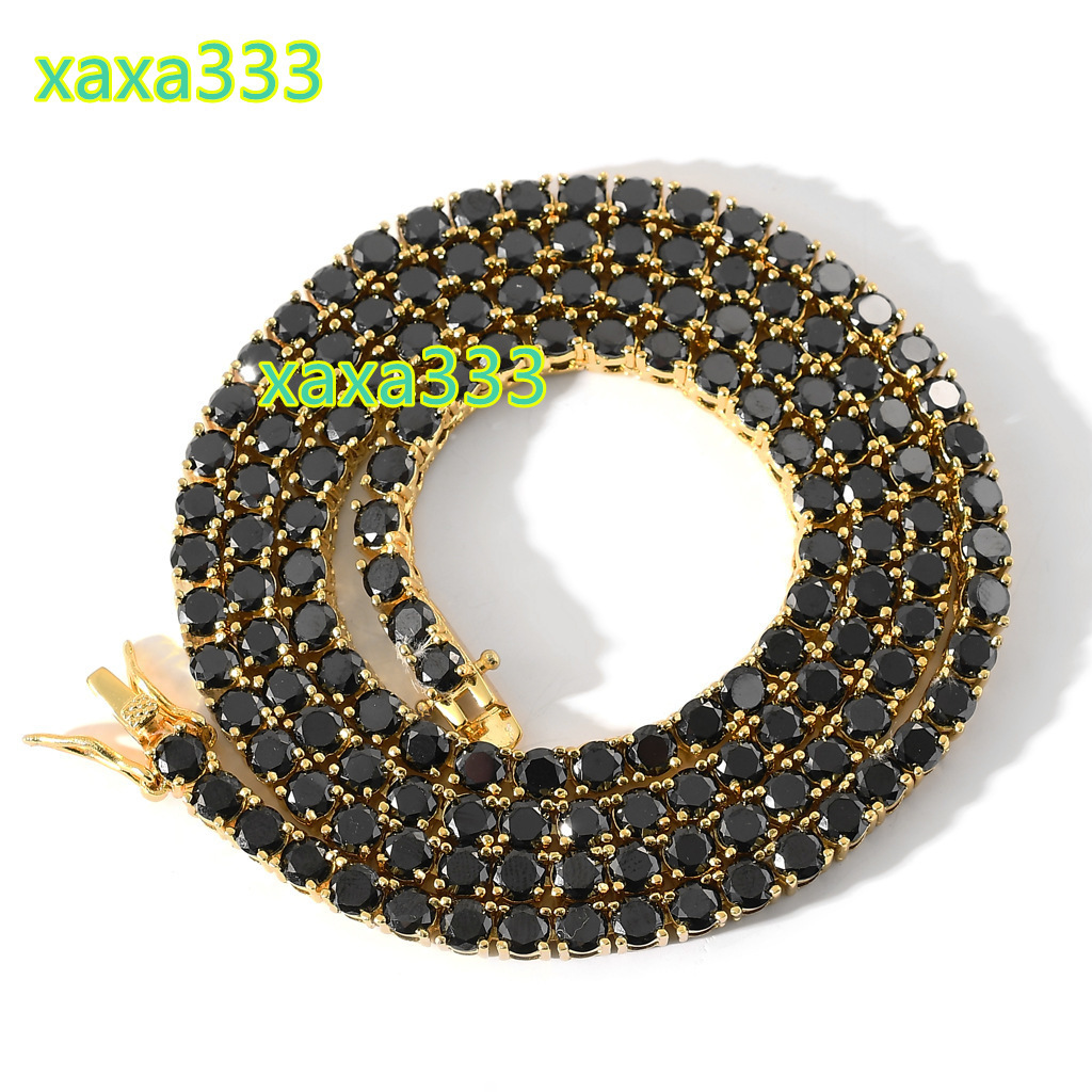 Fashion Quality Men Black 4mm 16 Inch Moissanite Tennis Chain Necklace Hiphop Gold Plated Jewelry for Men with Black Zircon