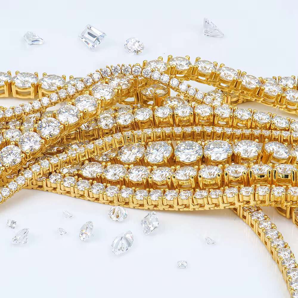 Xingyuegem Hip Hop Jewelry Men 18K Gold Plated Silver Iced Out Vvs Moissanite Mossanite Lab Gown Diamond Tennis Chain Necklace