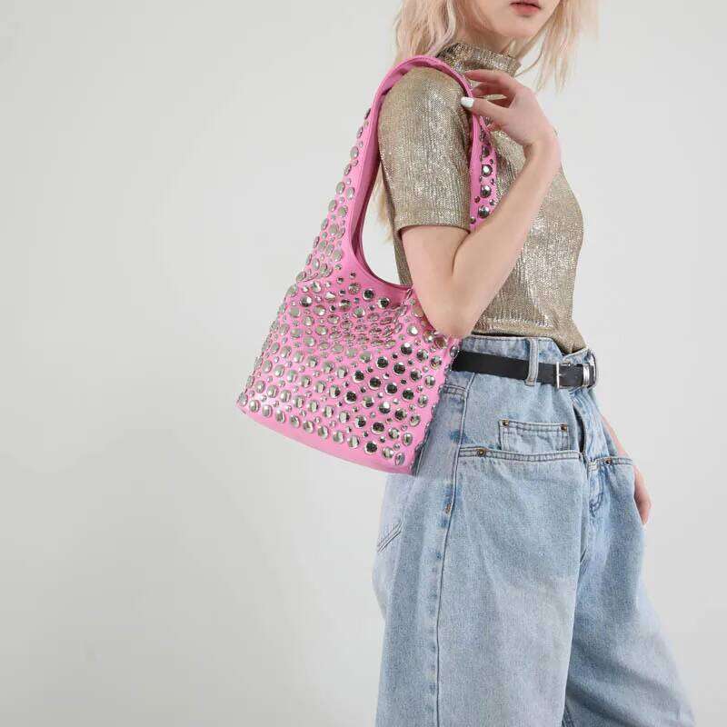 Women's Bags Designer Punk Rivet Bucket Bags For Women Metallic Studded Shoulder Bag Small Shopper Female Designer Purses And Handbags Clutch