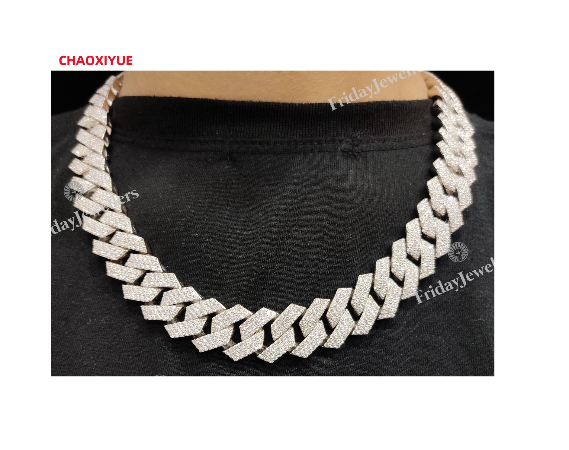 18MM High Quality Customize Sterling Silver VVS Moissanite Diamond Studded Iced Out Cuban Link Chain for Men Fashion Necklace