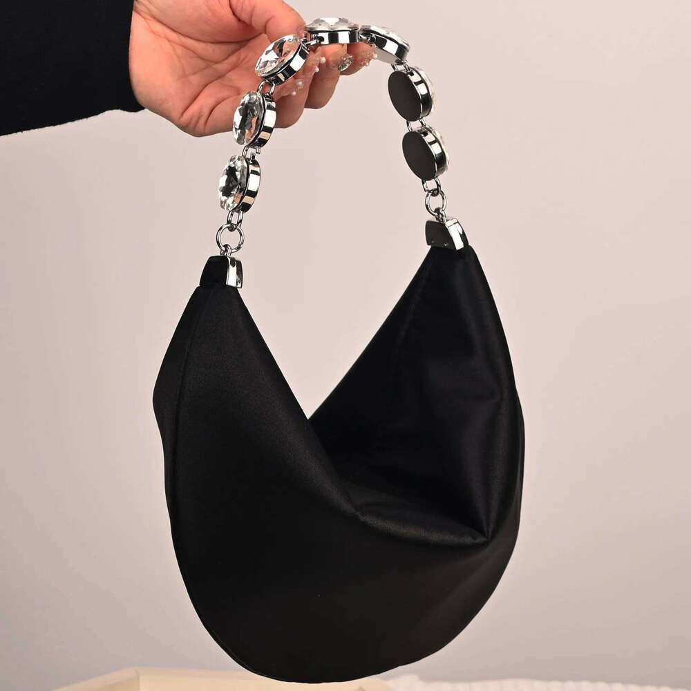 Women's Bags Designer Rhinestone Handle Crystal For Women Purses And Handbags Half Moon Satin Shoulder Silk Crescent Cloud Bag Evening Bags