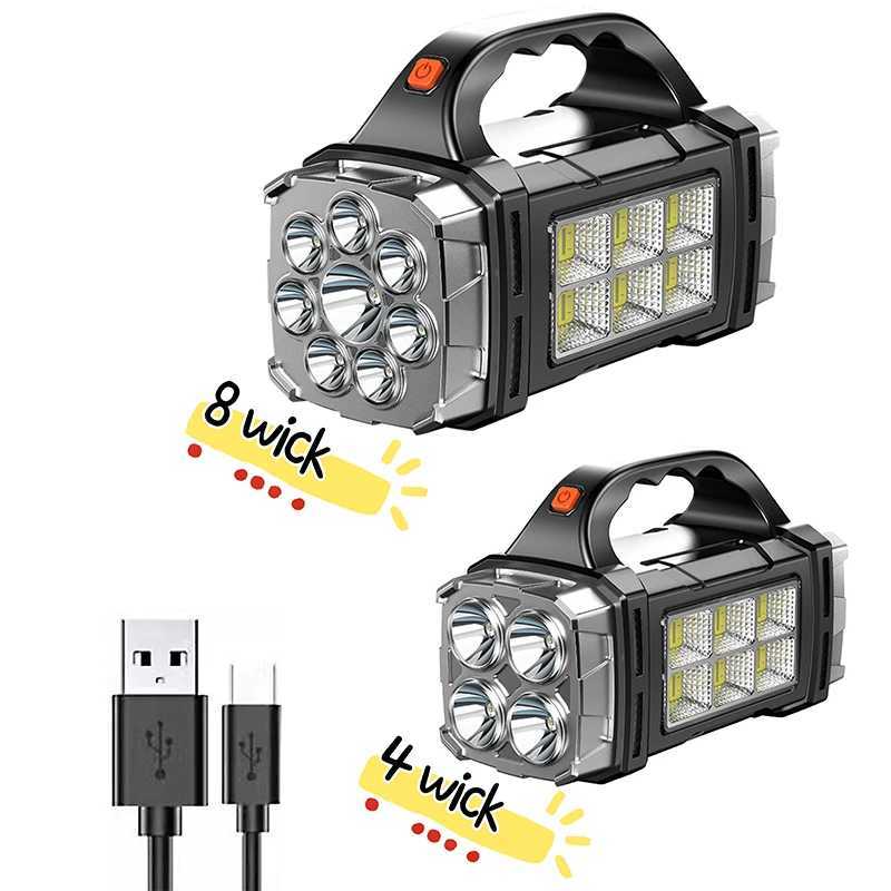 2024 Powerful LED Flashlight USB+Solar Rechargeable Flashlight COB Outdoor Camping Torch Portable Searchlight Power Bank OutdoorXJ250529