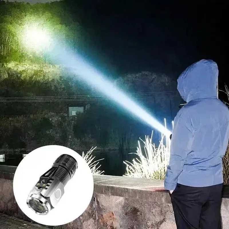 Powerful Tactical Flashlight 3LED USB Rechargeable High Power Mini Flashlight with Magnet Waterproof Camping Hiking Emergency XJ250529