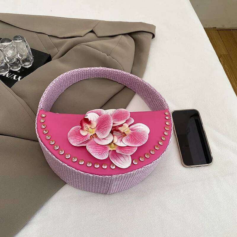 Women's Bags Designer Appliques Handbag Half Moon Dia Evening Bags For Women High Quality Flower Shoulder Bag Wedding Party Clutch