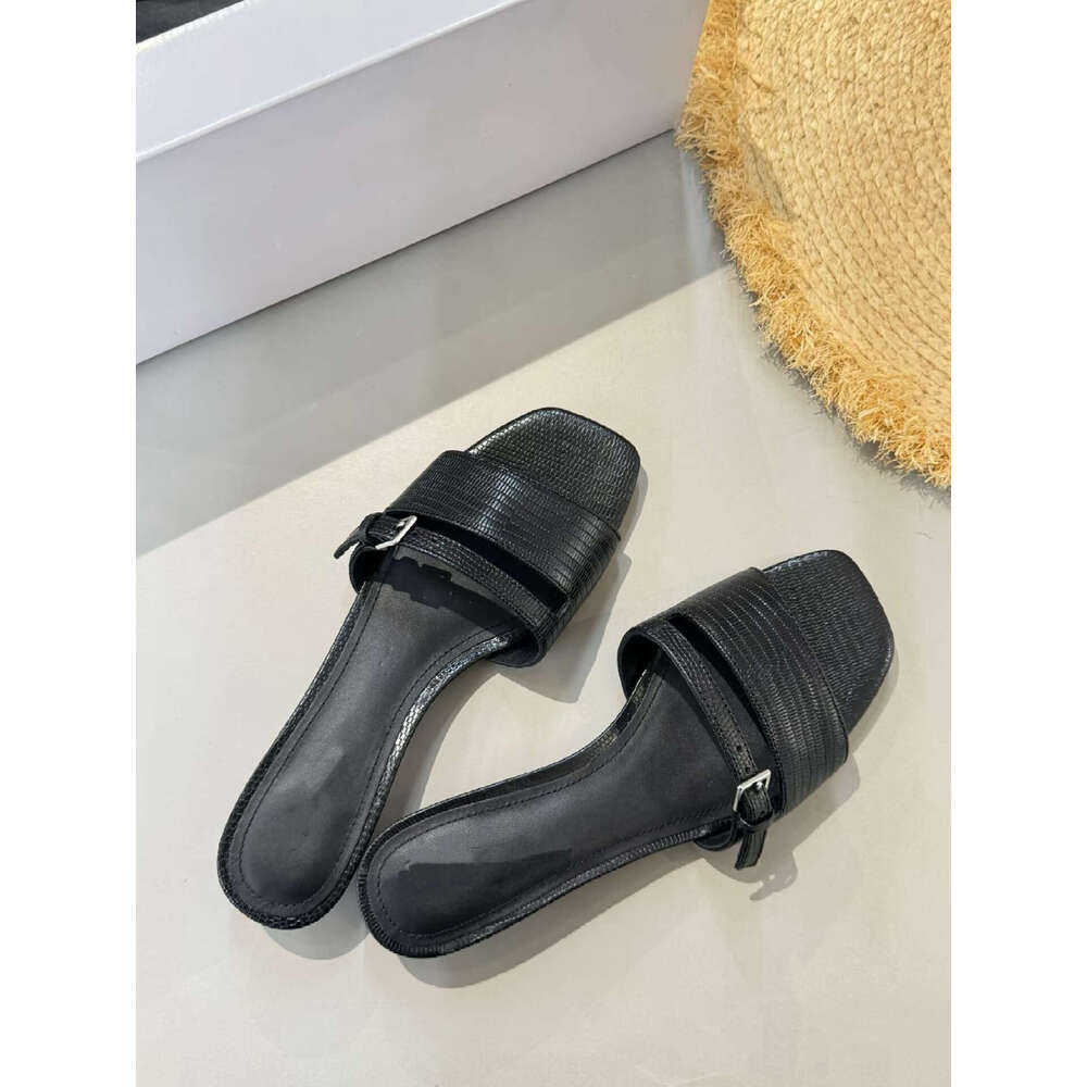 Cowhide Version ~ French Niche Open-Toe One-Strap Sandals for Women, Summer 2025 Versatile Tapered Mid-Heel Slippers
