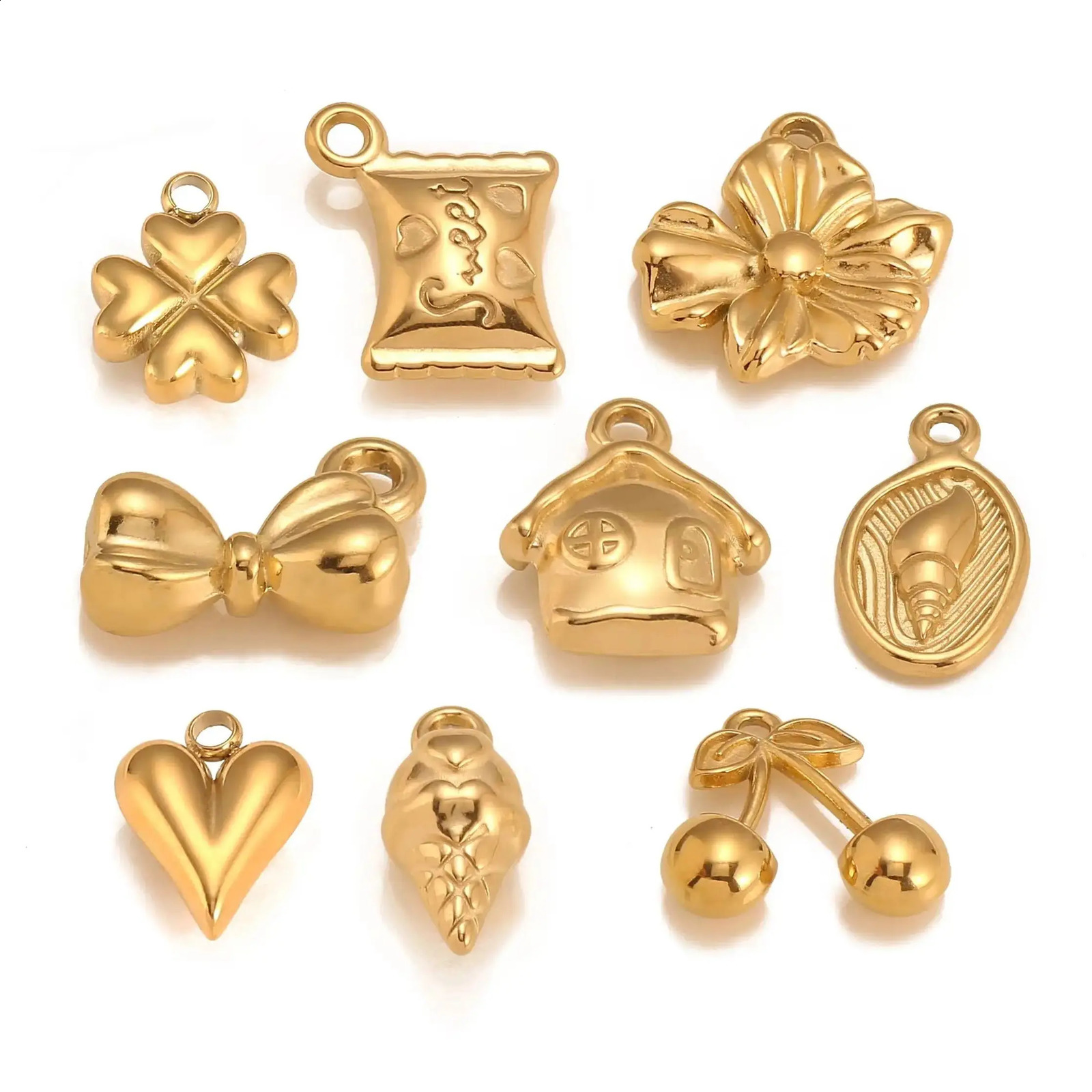 3Pcs Conch ShellSunflowerBalloon HeartSweet Candy Charm No Fade Exquisite Stainless Steel Pendant DIY Necklace Jewelry Making 250519