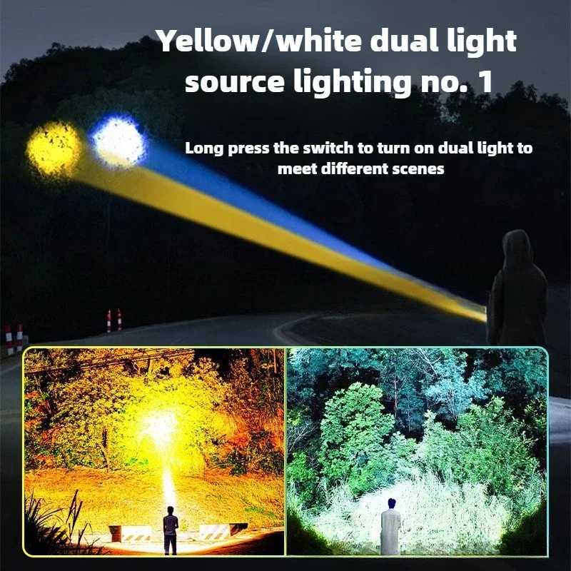 Powerful White/Yellow Laser Dual Light Source Flashlight Rechargeable Flashlight Headlamp Fishing Hunting Tactical Flashlight XJ250529