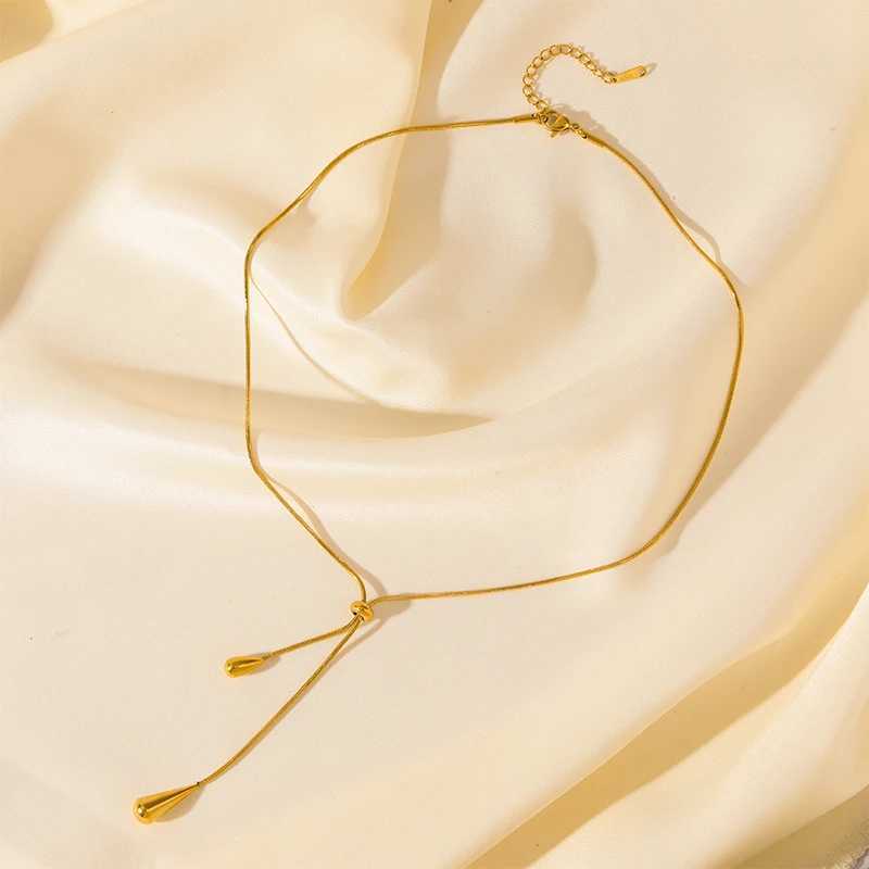 GANEMLY 316L Stainless Steel Gold Color Teardrop Tassel Necklace Earrings Set For Women Fashion Waterproof Jewelry Set Lady Gift Z250607