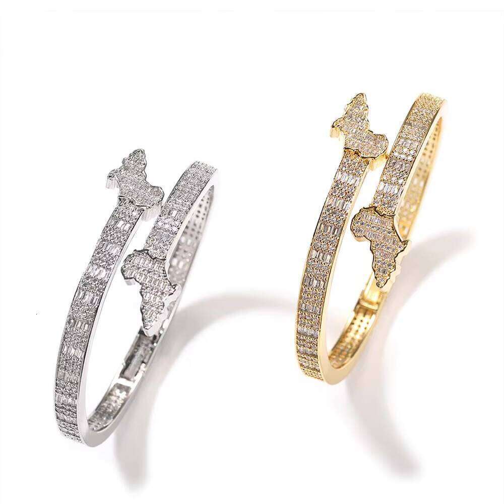 Zircon Hip Hop Iced Out Gold Africa Map Bracelet Bangle Women Men Fashion Hiphop Jewelry