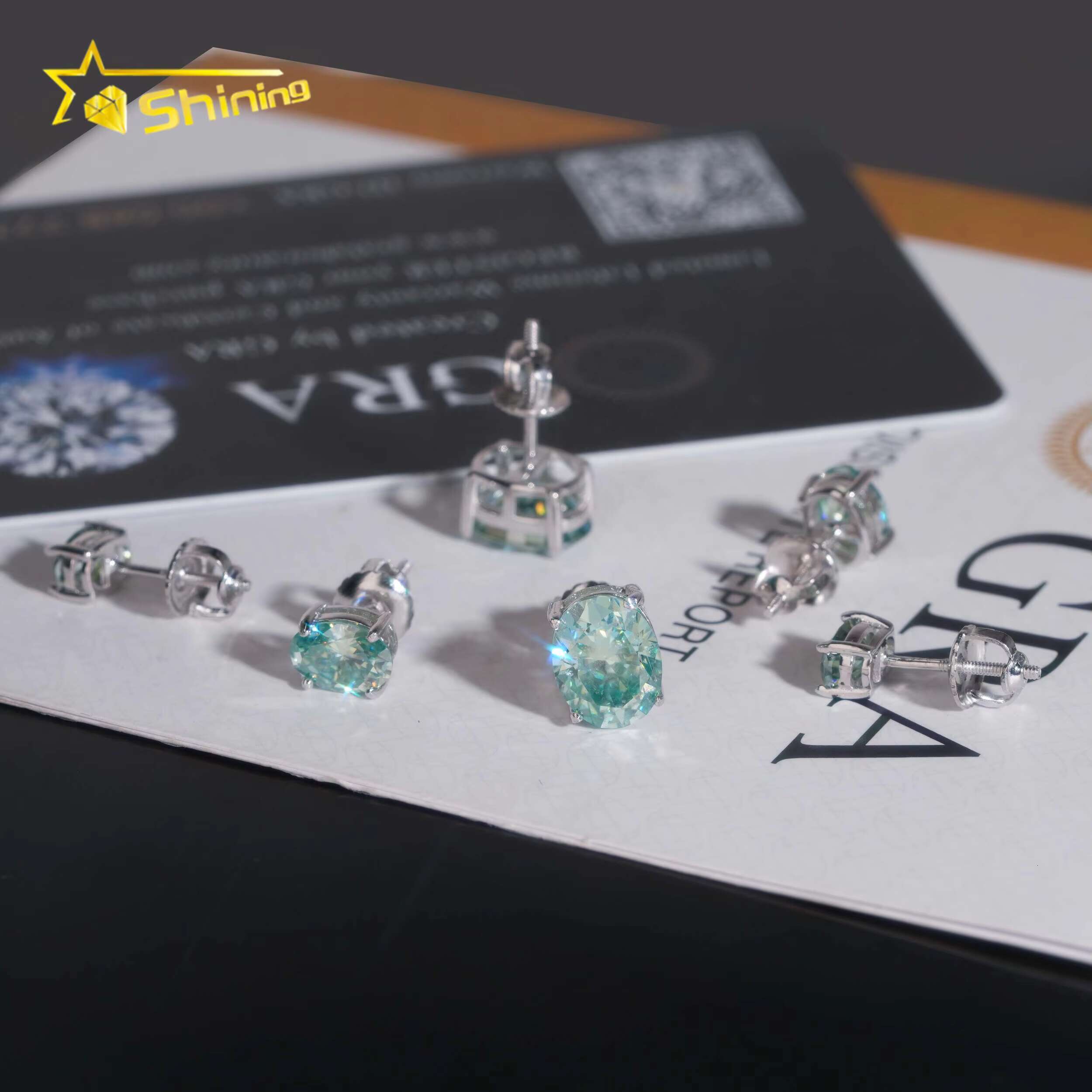 Fine Jewelry Oval Shape 1ct Moissanite 925 Sterling Silver Blue Green Stud Diamond Earrings