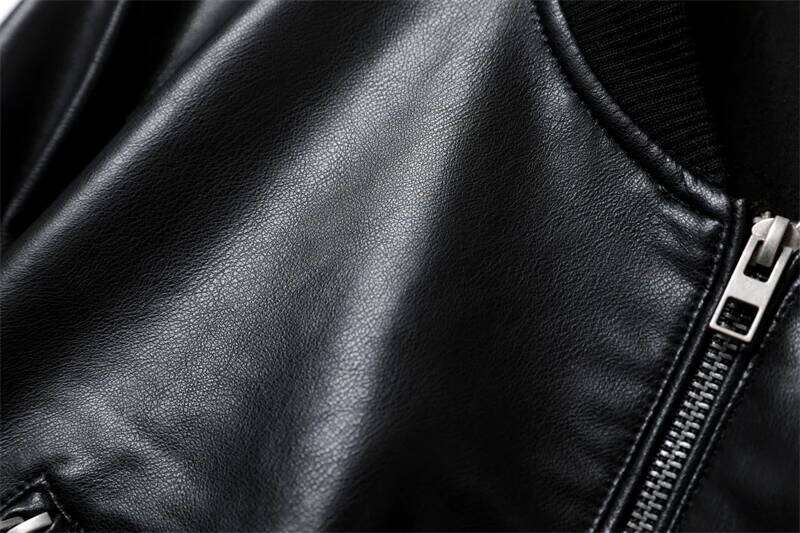 RARF Women's new Pure black vintage imitation leather bomber jacket coat top women's style