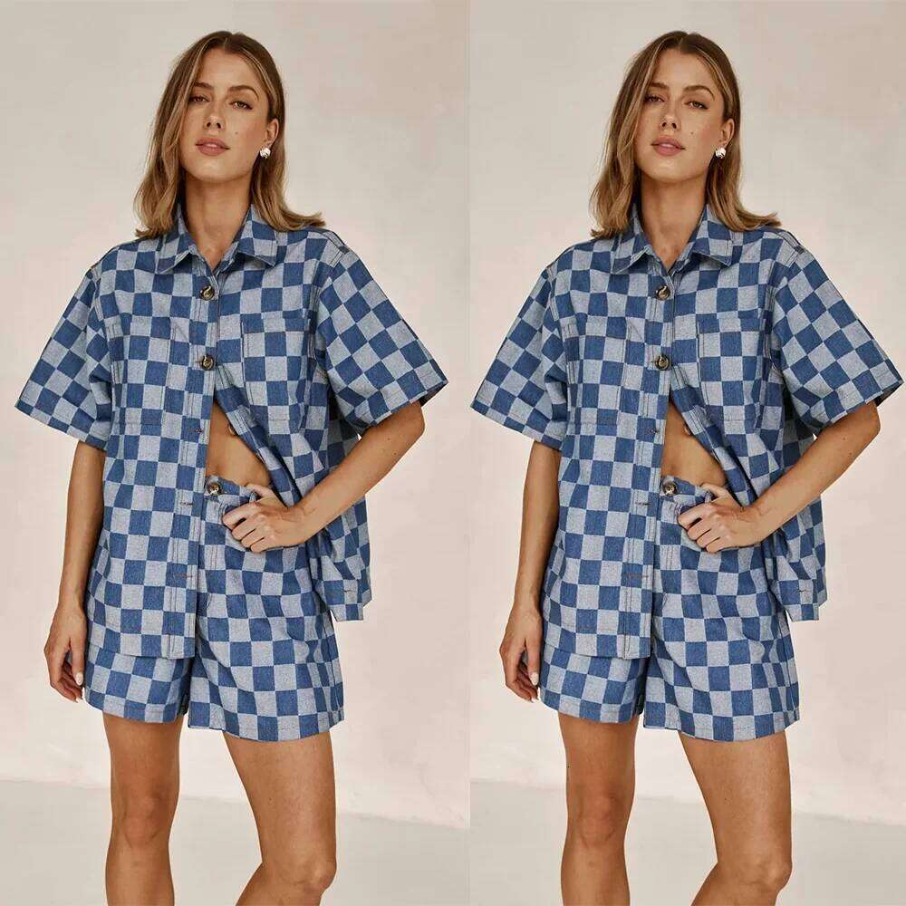Women's Wear Casual High Waist Women's Denim Shorts Set Short Sleeve Fashionable Summer Independent Station Cross-Border Style 16883