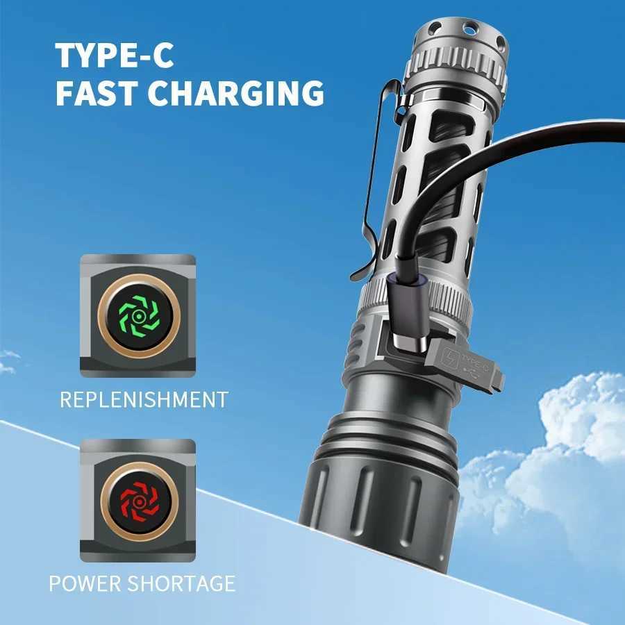 BALDR Flashlight Type-C Fast Charge 5 Lighting Modes Aluminium Alloy Zoomable Waterproof Design Lightweight Flashlight for HikingXJ250529