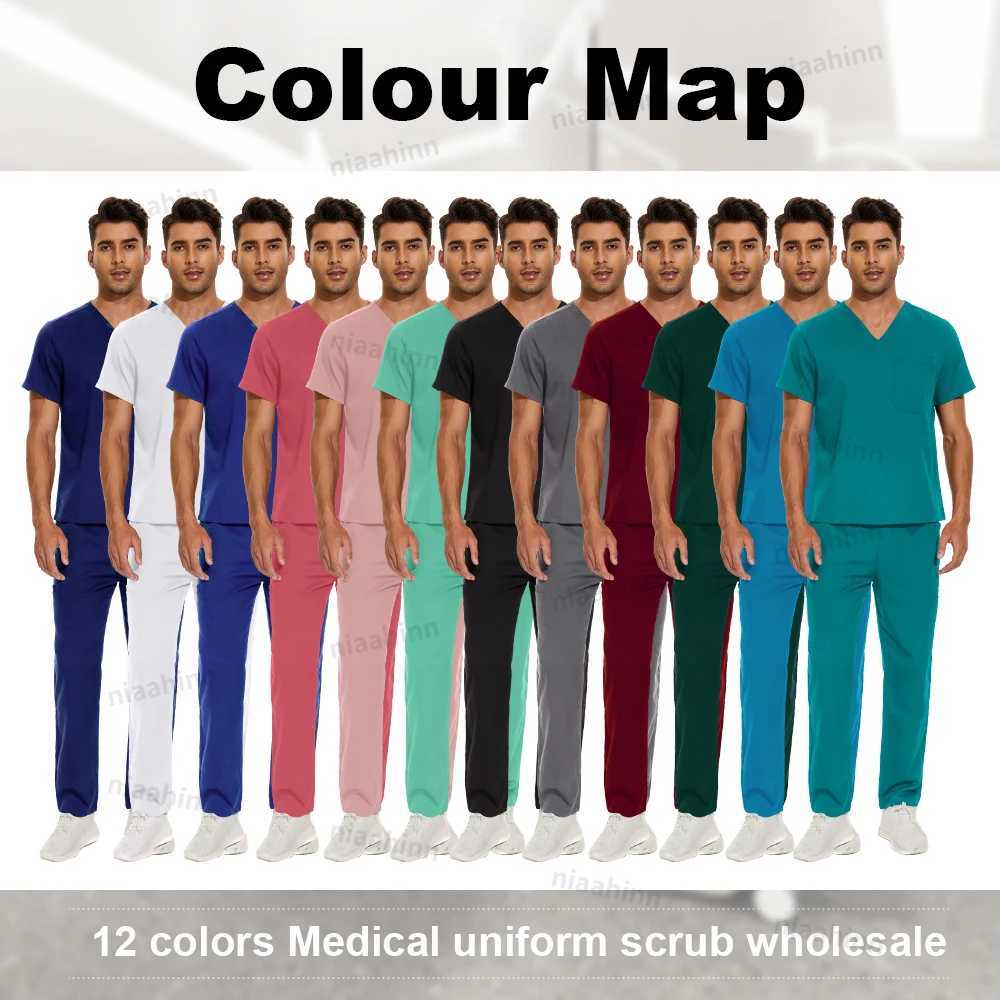Niaahinn High Quality Scrub Workwear Multicolor Surgical Gown Men Women Hospital Doctors Nurses Accessories Dental Clinic ScrubsXJ250529