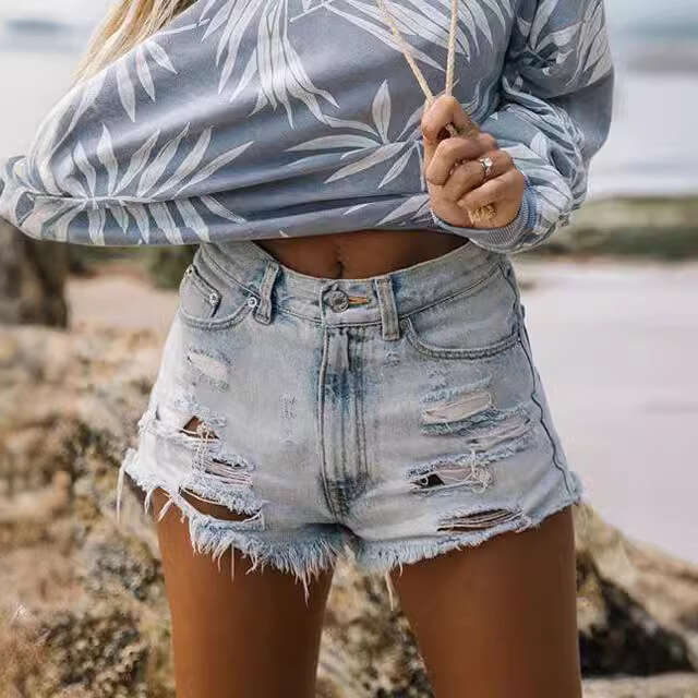 Shorts Women Denim Shorts YI High Waist Ripped Fringe Denim Shorts For Women Hot Pants Already Shipped Jean Shorts