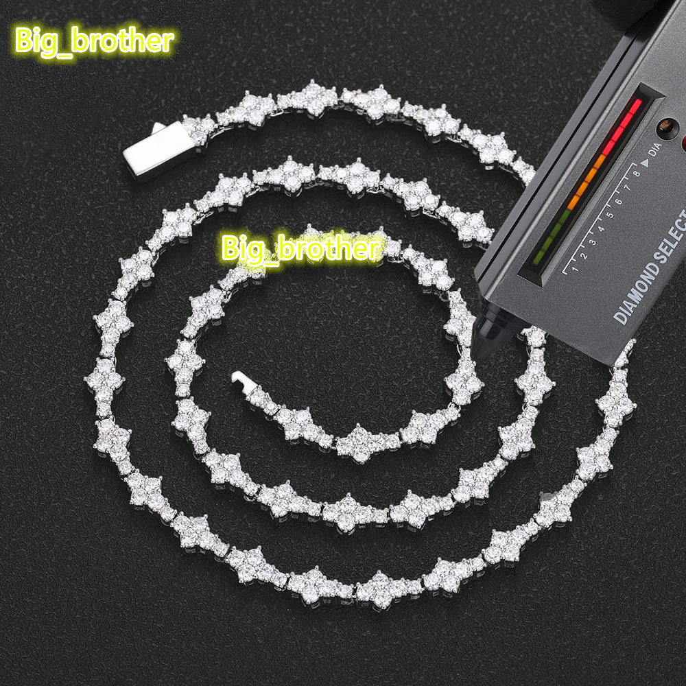 NUOYA 6.5mm Iced Out VVS Diamond Flower Shape Tennis Chain Hip Hop Jewelry 925 Sterling Silver Moissanite Tennis Chain Necklace