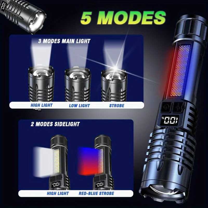 High Power Rechargeable LED Flashlight Very Strong LED Flashlight With Built-in Battery Torch For Fishing Hunting Camping Lantern XJ250529