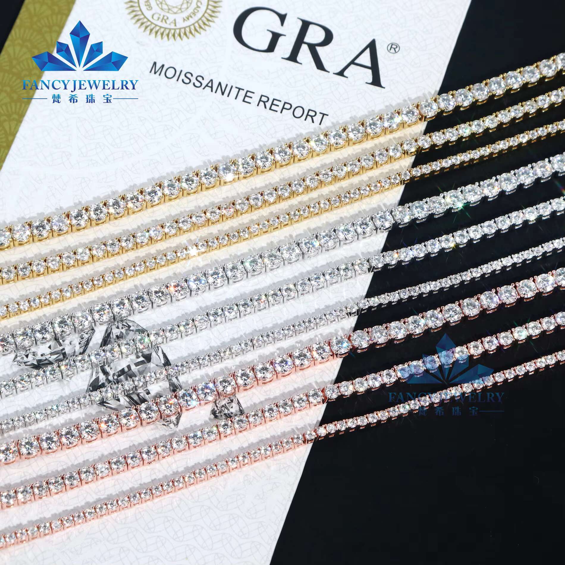 CHEAPEST in HISTORY Large Stock Moissanite Tennis Chain Necklace Bracelet 2MM 3MM Hip Hop Iced Out Jewelry Moissanite Chains