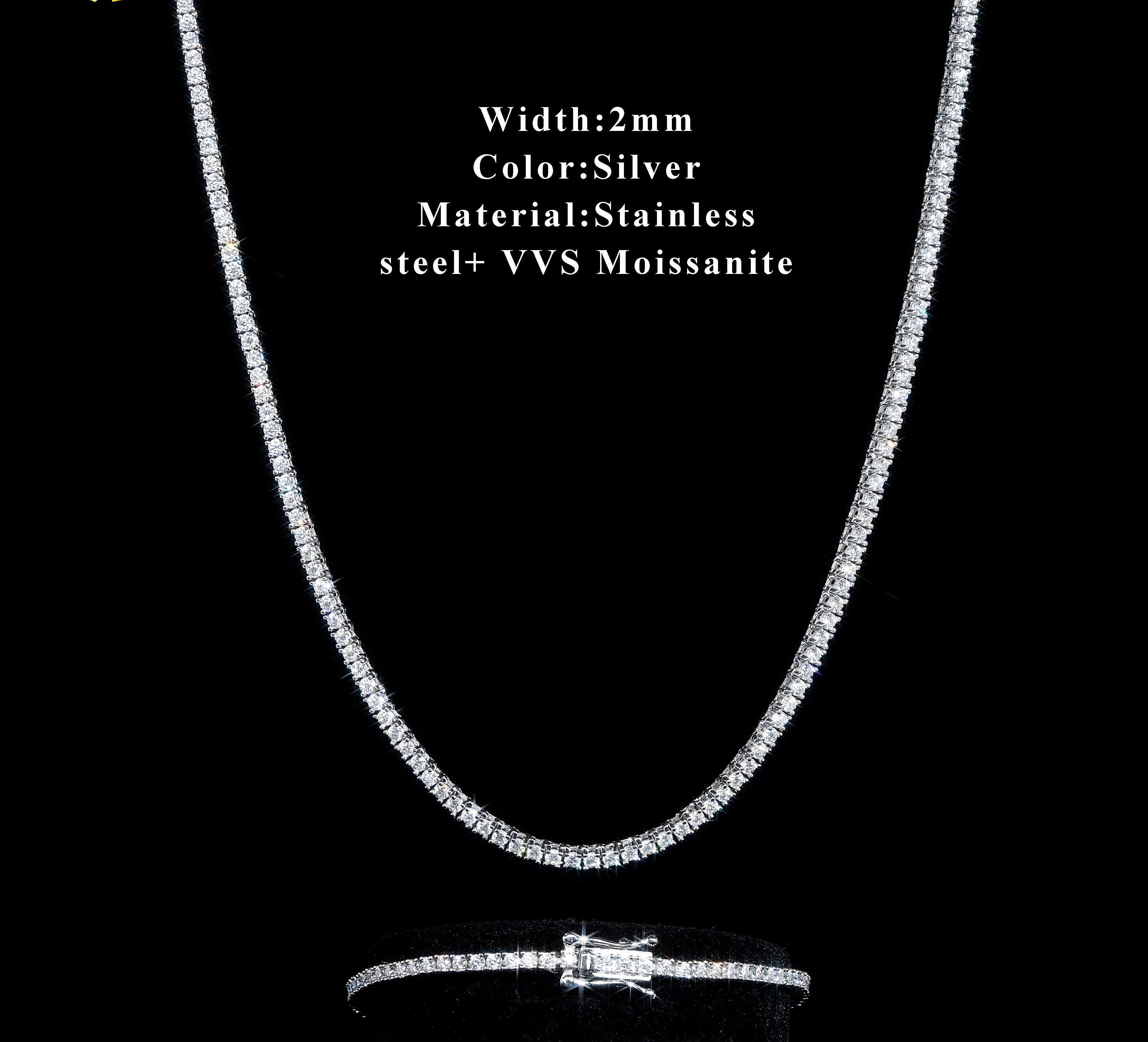 Wholesale Factory Price Hip Hop Iced Out 2mm 3mm 4mm 5mm 6.5mm 925 Sterling Silver Lab Diamond VVS Moissanite Tennis Chain