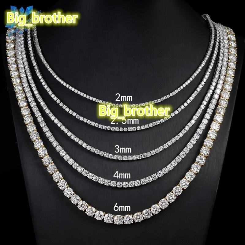 5MM VVS Moissanite Diamond Tennis Chain Necklace Factory Wholesale Price 925 Sterling Silver Iced Out Hip Hop Jewelry Men Women