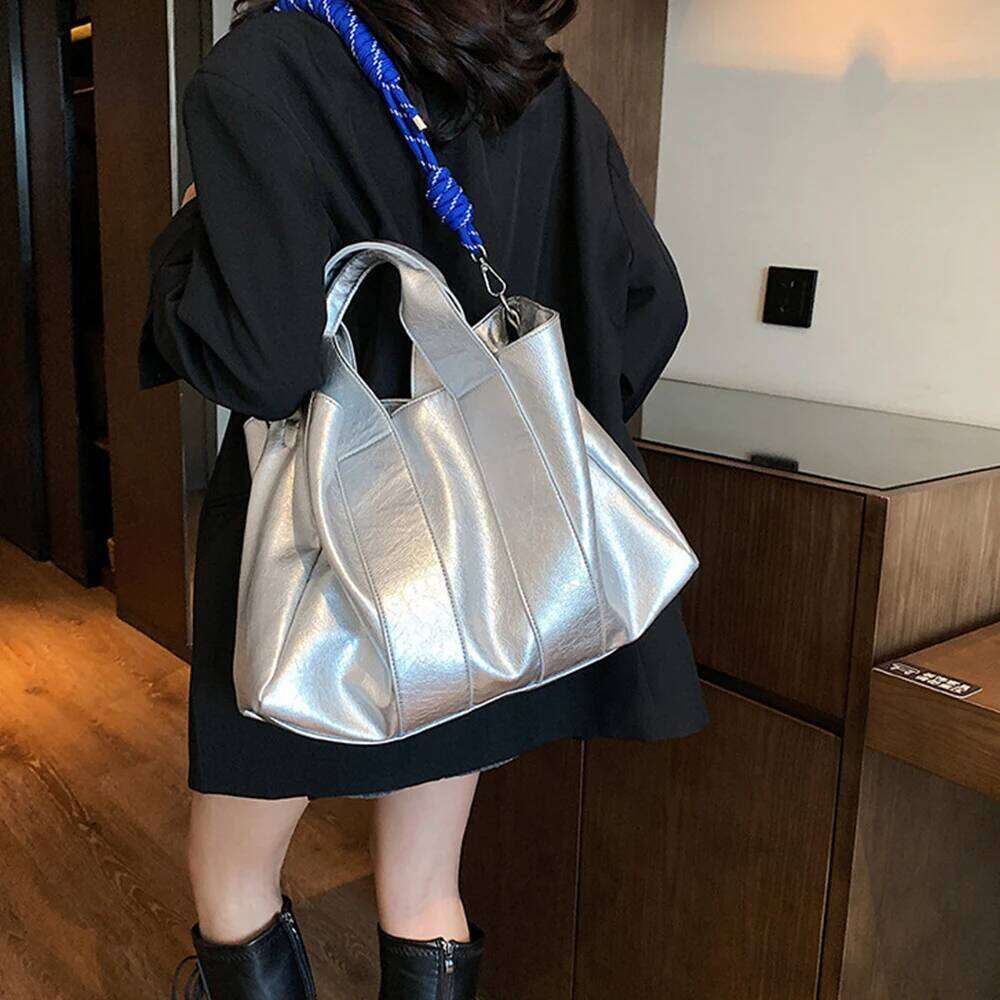 Women's Bags Designer Overlarge PU Tote Handbags Rope Strap Shoulder For Women High Quality Soft Shopper Purses Female Designer Bags Chic