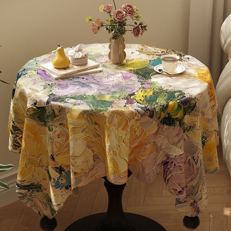 T0481 floral cotton and linen fabric canvas printed table cloth coffee table table cloth pastoral style home small fresh plant cover cloth