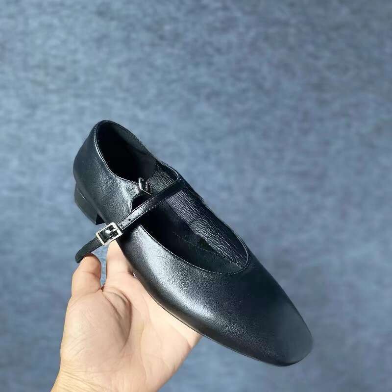 Genuine Leather Square Toe Strap Mary Jane for Women, Summer and Autumn New Versatile Chunky Heel Shallow Mouth Granny Shoes
