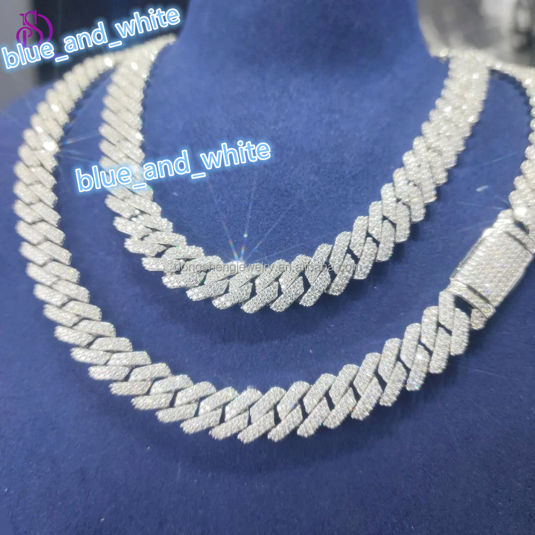 Wholesale Price Popular Pass Diamond Tester 925 Silver 15mm 18mm Two Rows Iced Out Hip Hop Moissanite Diamond Cuban Link Chain