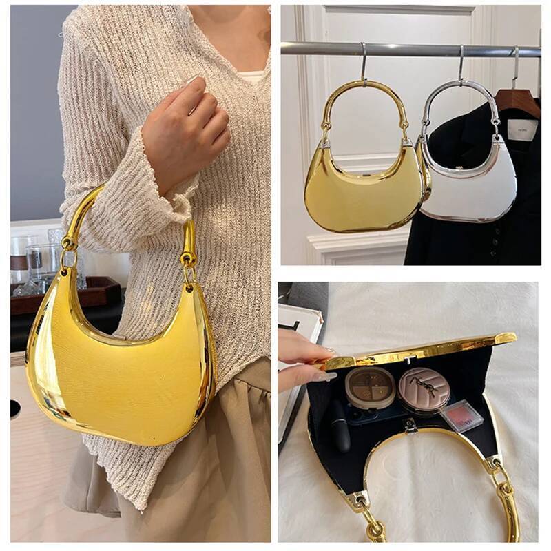 Acrylic Crescent Glossy Mirror Trendy Fashion Hand-Held Evening Chain Shoulder Messenger For Ladies Lipstick Bag