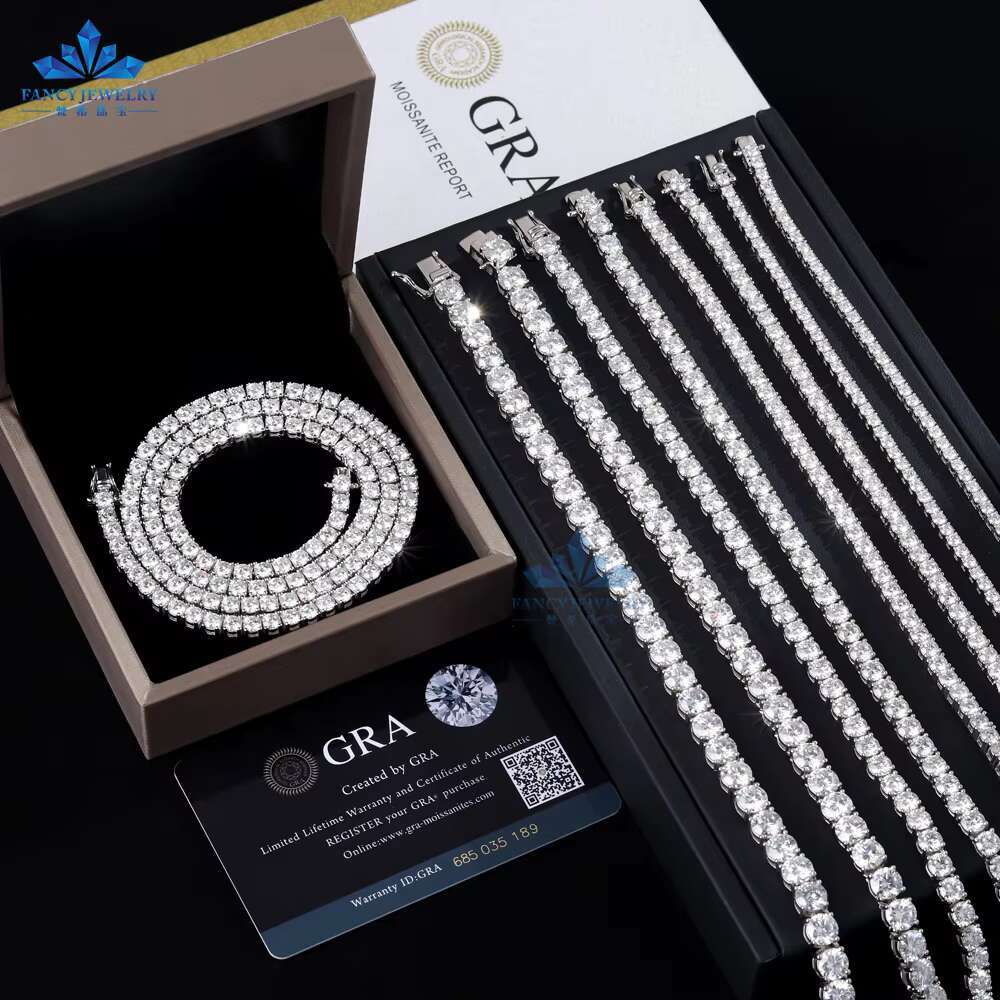 Luxury Men Women Hip Hop Iced Out Fine Jewelry 2MM 3MM 4MM 5MM Lab Diamond S925 Silver Vvs Moissanite Tennis Chain Necklace