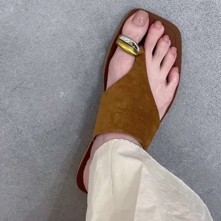 Sheepskin Version ~ Suede Metal Toe Flip-Flops for Women Outdoor 2025 Summer Fashion Casual Flat Shoes