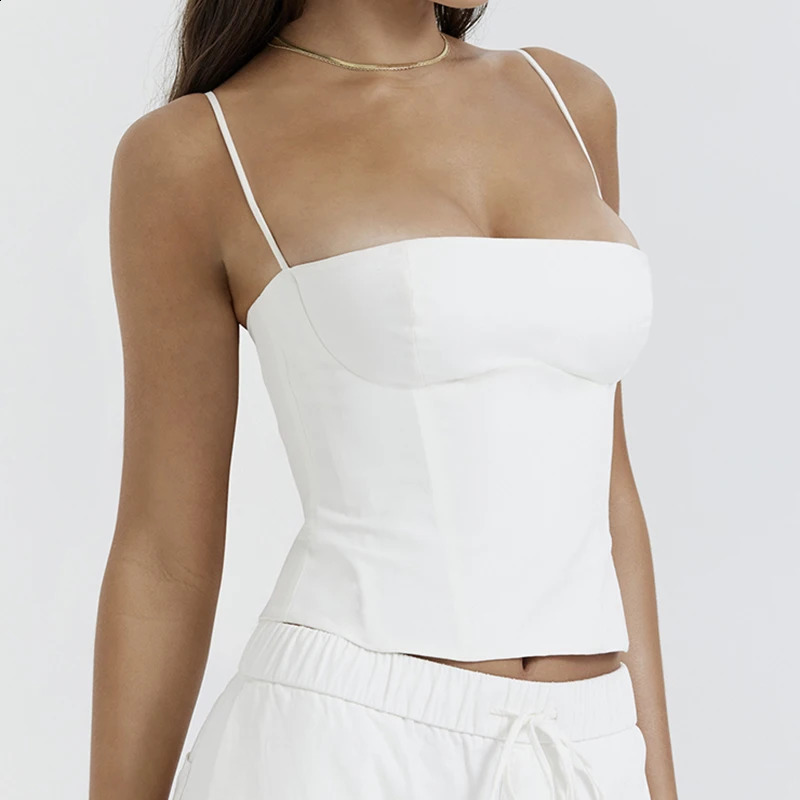 Summer Backless Zip Up Bustier Crop Tops Elegant Vintage Skinny Corset Tank Y2K Women Chic Spaghetti Strap Camis Clubwear 250527