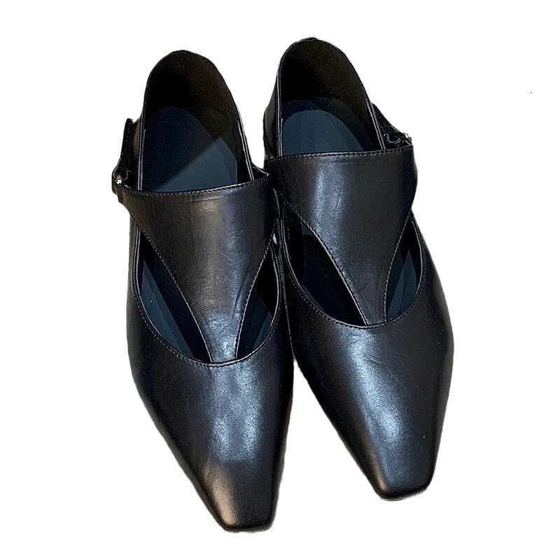 Genuine Niche T-Strap Low Heel Flat Square Toe Women's Spring Autumn New Versatile Loafers Small Leather Shoes