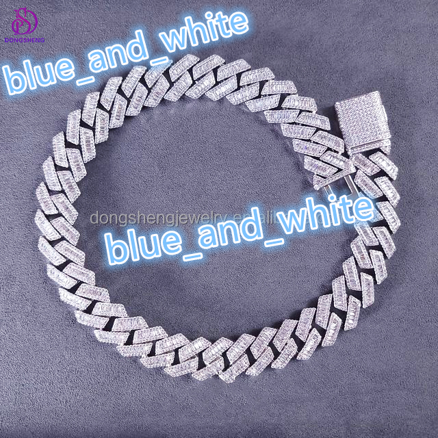 Pass Diamond Tester Gra Moissanite Diamond 8mm-20mm Wide 2rows 925 Solid Silver Cuban Link Chain for Rapper Hip Hop Necklace