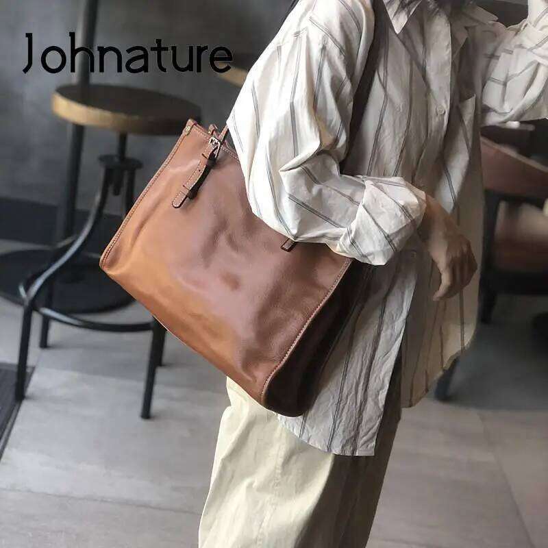 Designer Bag Johnature Genuine Leather Tote Bag Women Autumn Winter New Fashion Large Capacity Commuter Real Cowhide Shoulder Bags