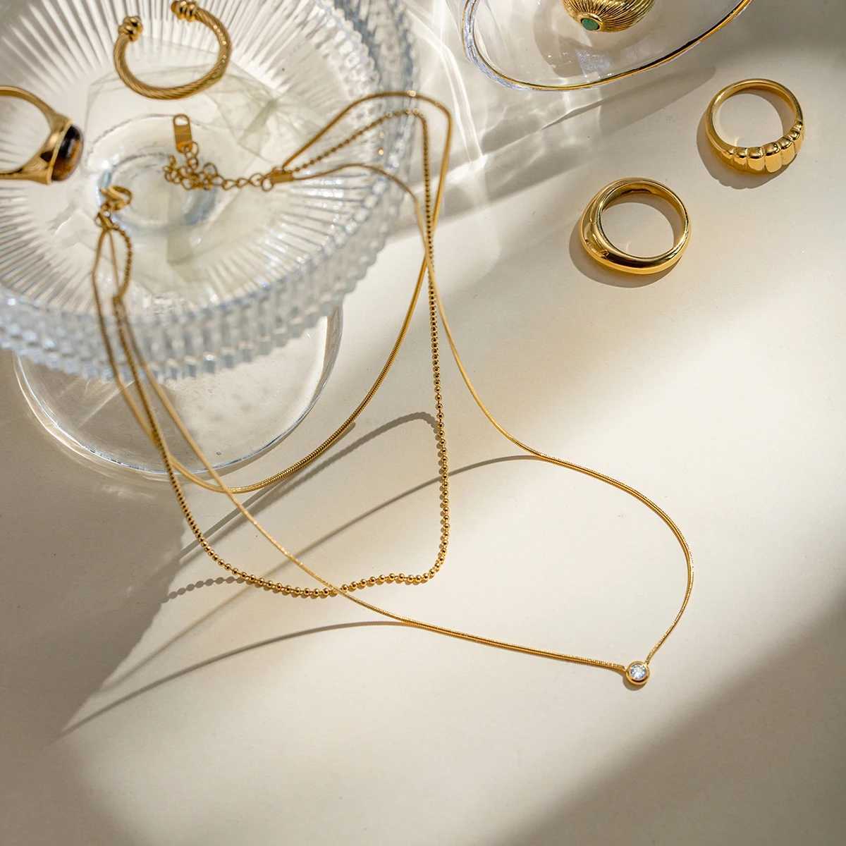 18K PVD Minimalist Light Cozy Stainless Steel Three Layer Y Shaped Necklace Chain Trendy Women Premium Jewelry Bijoux XJ250528
