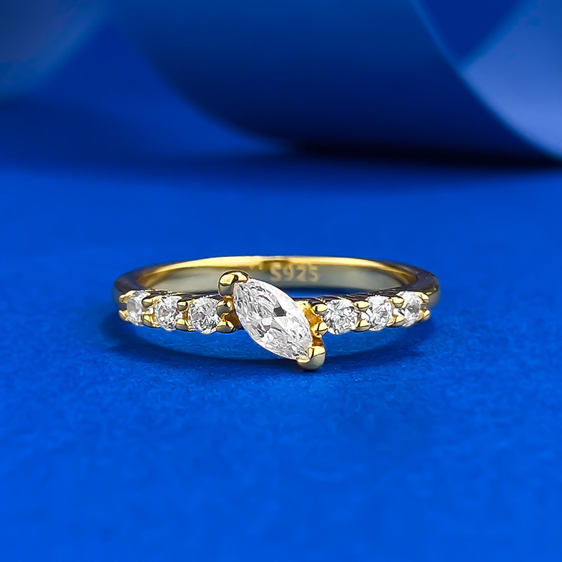 2025 Ins Top Sell Elegant Wedding Rings Luxury Jewelry Real 100% 925 Sterling Silver 18k Gold Marquise Cut Sweet Cute Party Lady Eternity Women Engage
