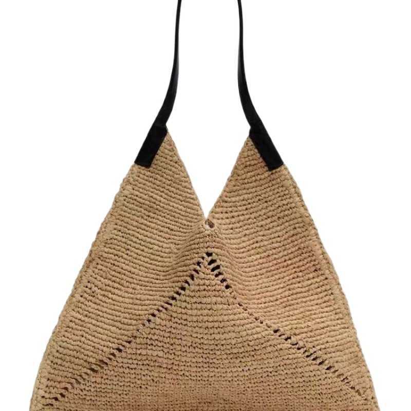Celebritys Car Stitching Folding Woven Bag Single Shoulder Handbag Woven Bag Beach Vacation Womens Bag Trendy Grass Woven Large