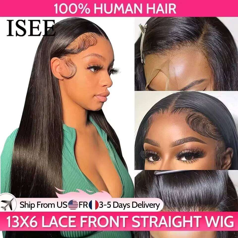 ISEE HAIR 13x6 HD Frontal Human Hair Straight Full Front For Women Pre-plucked Transparent Lace Wigs On Sale