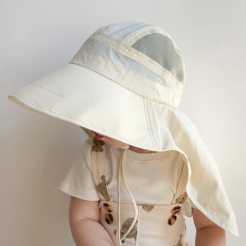 Quick-Drying Shawl Sun Hat for Boys Girls Large Brim Kids Panama Cap Summer Travel Beach Hats Children Accessories 2-6 Years 250527