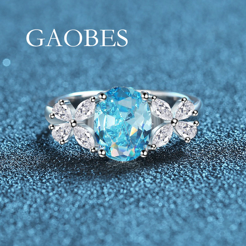 S925 Sterling Silver Minimalist Blue and Green Gemstone Ring, Elegant Korean Style Jewelry for Women, Luxury Fashion Ring