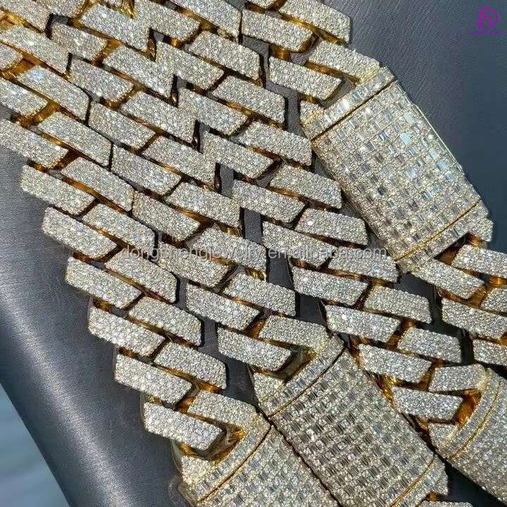 Luxury Jewelry Necklace Moissanite 4 Rows Prong Iced Out Vvs Miami Cuban Link Chain Gold 925 Silver 18mm 20mm Customize 1pcs