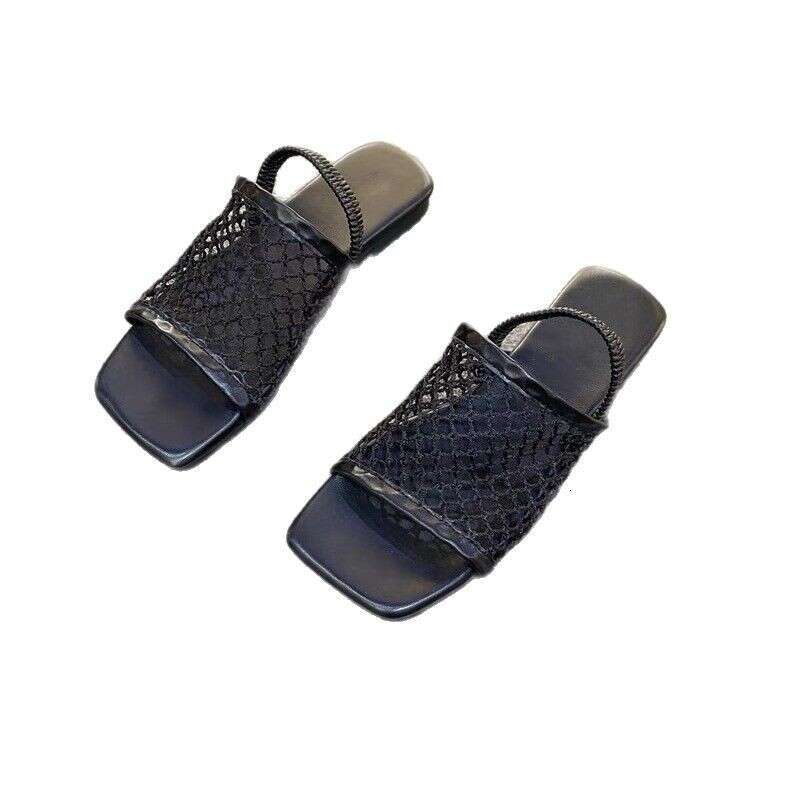 Sheepskin Version ~ Korean Style Fishnet Square Open Toe Women Summer 2025 New Flat Sandals for Outdoor Wear
