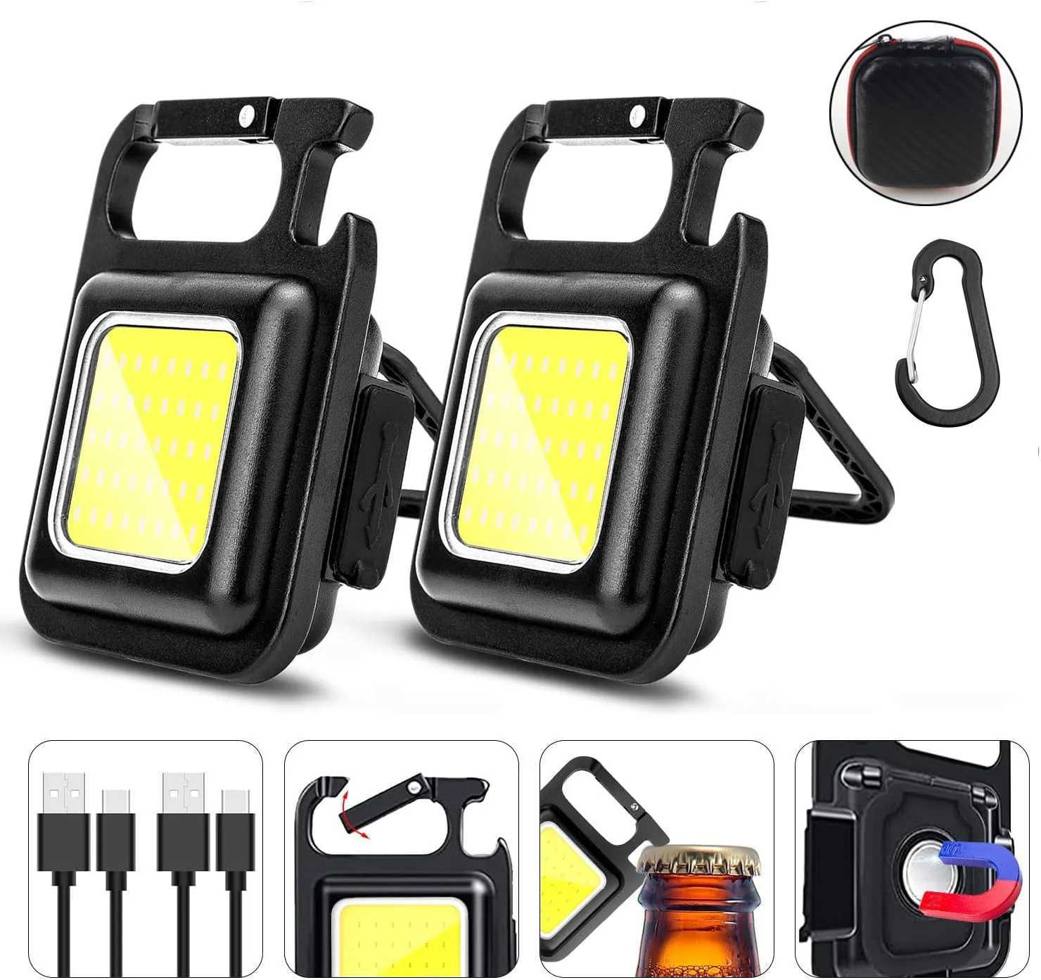 Mini LED Fashlight Keychain Self Defense USB Rechargeable Camping Light COB 800Lm Magnet Tent Fishing Emergency Lamp XJ250529