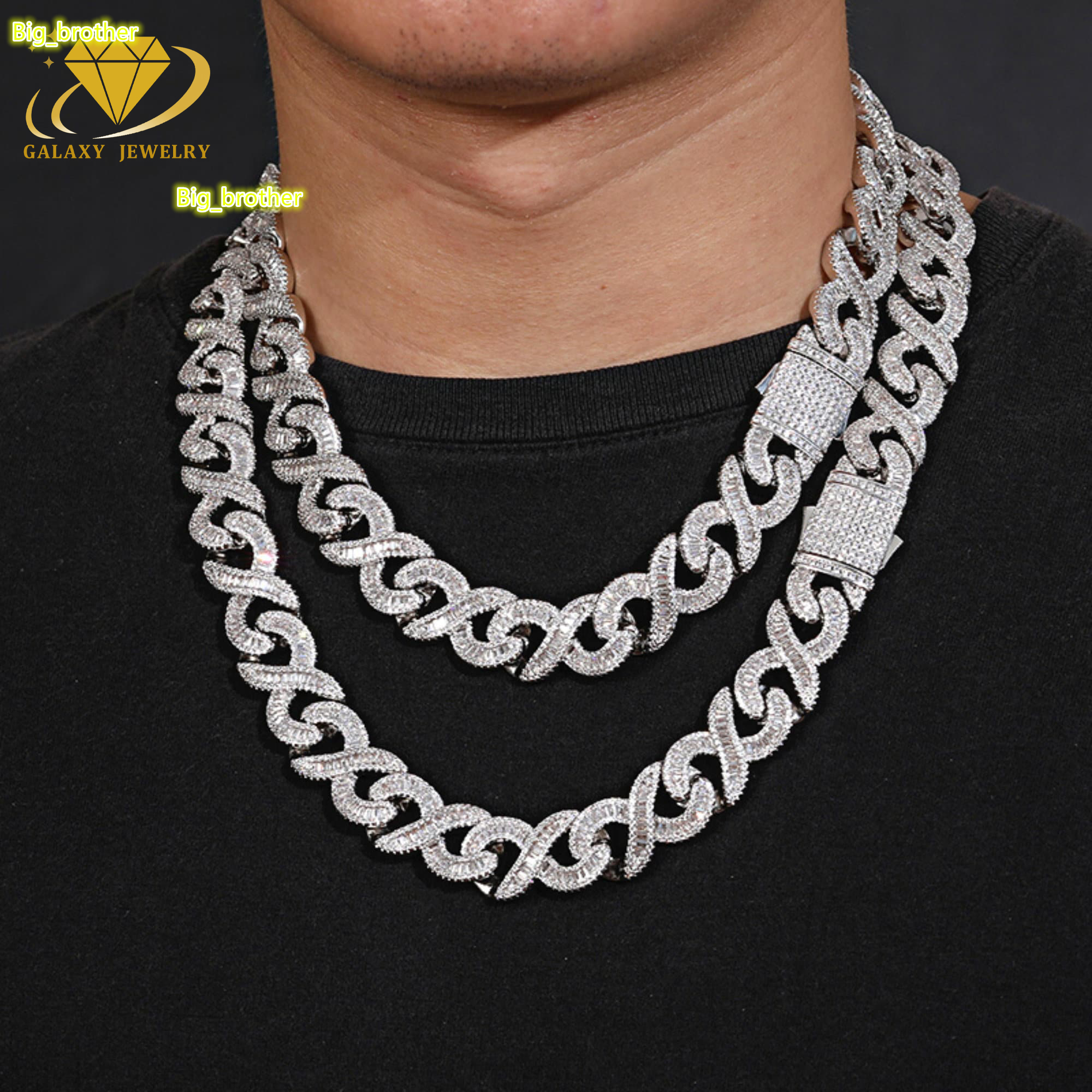 Full Diamond Cuban Link Chain Solid 8 Shape 18mm 925 Silver Baguette VVS Moissanite Infinity Cuban Chain Necklace Bracelet